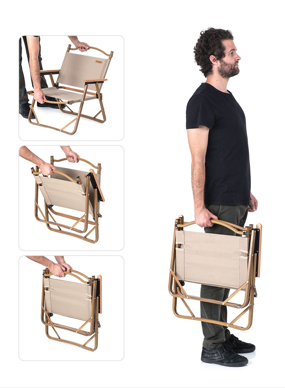 Ghế xếp có tựa lưng khung vân gỗ Naturehike Portable Outdoor Folding Chair NH19Y002-D - 9520