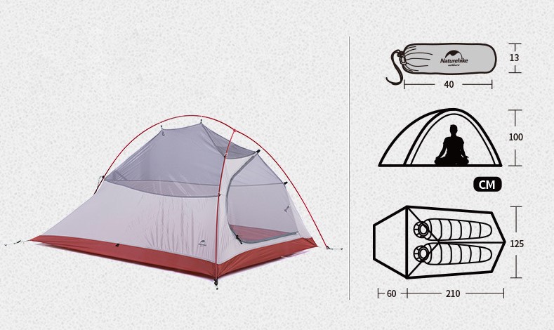 Lều cắm trại 2 người siêu nhẹ Naturehike 20D Fabric Tent NH15T002-T - 9556