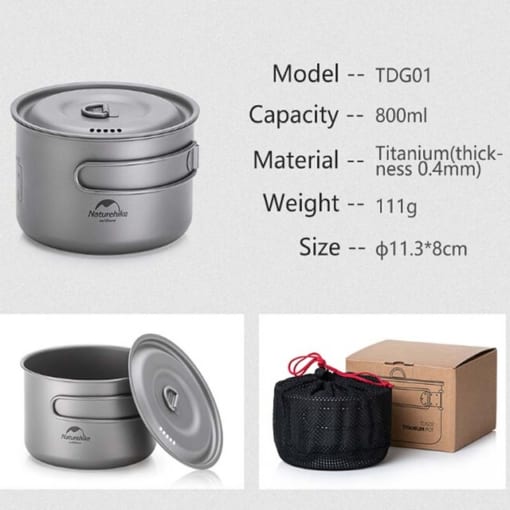 Nồi dã ngoại titanium 800ml Naturehike Camping Pot NH18T101-A - 9661