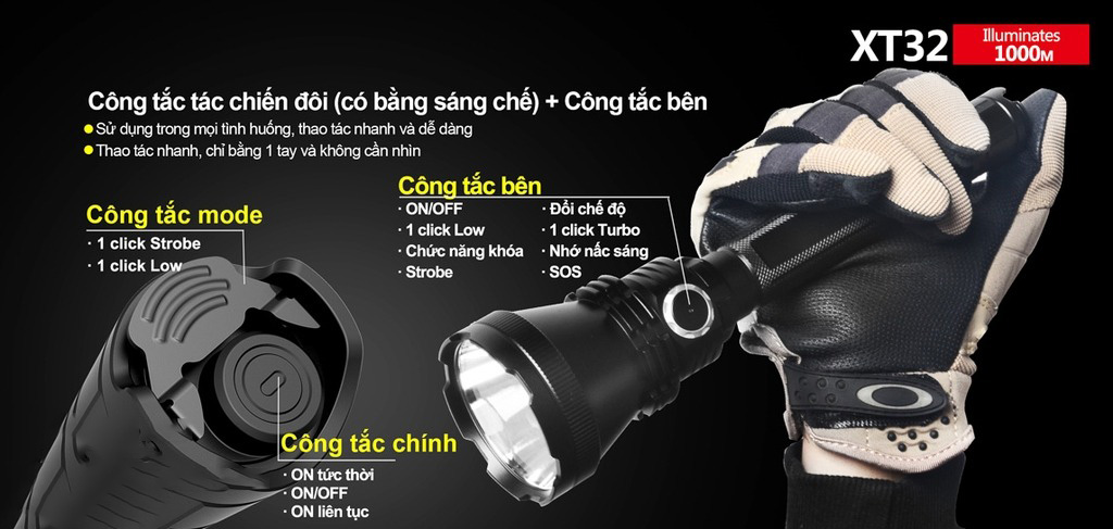 Đèn pin cầm tay chiếu xa KLARUS  Flashlight XT32 Cree XP-L HI V3