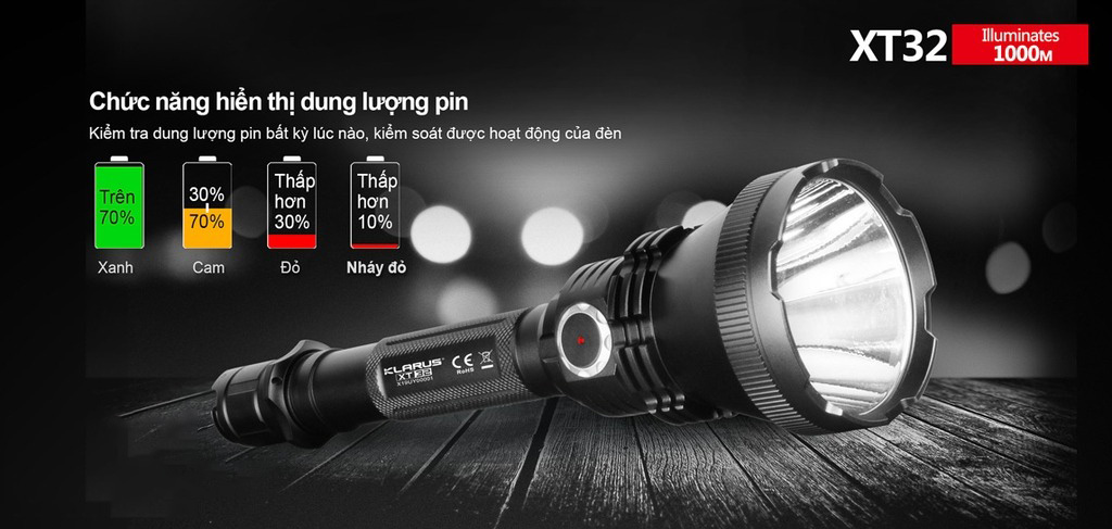 Đèn pin cầm tay chiếu xa KLARUS  Flashlight XT32 Cree XP-L HI V3