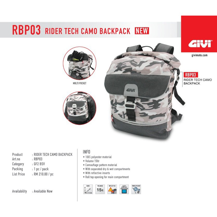 Balo đeo lưng 15L GIVI Rider Tech Camo Backpack RBP03 - 9743