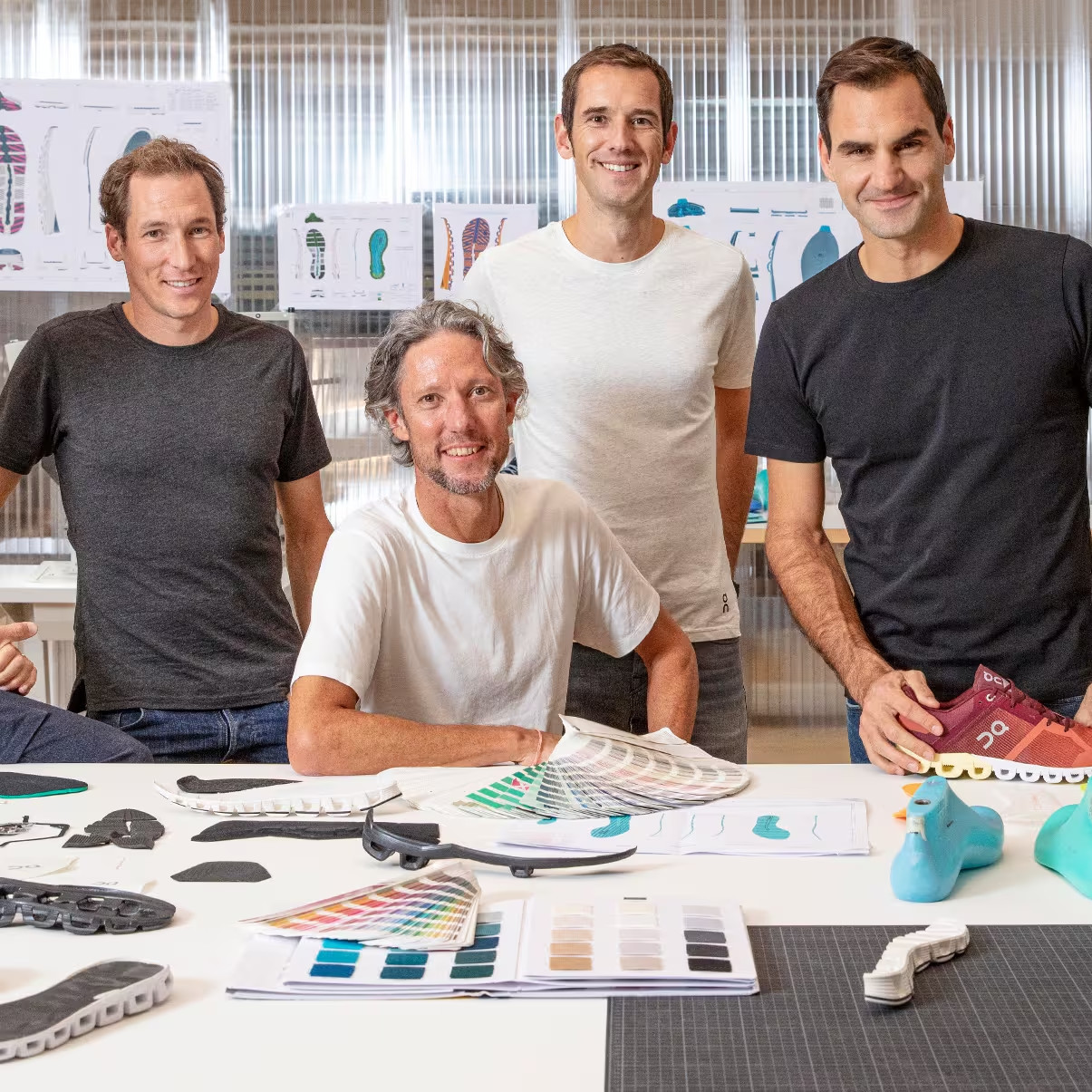 Founder ON Running: Olivier Bernhard, David Allemann, và Caspar Coppetti cùng nhà vô địch quần vợt Roger Federer