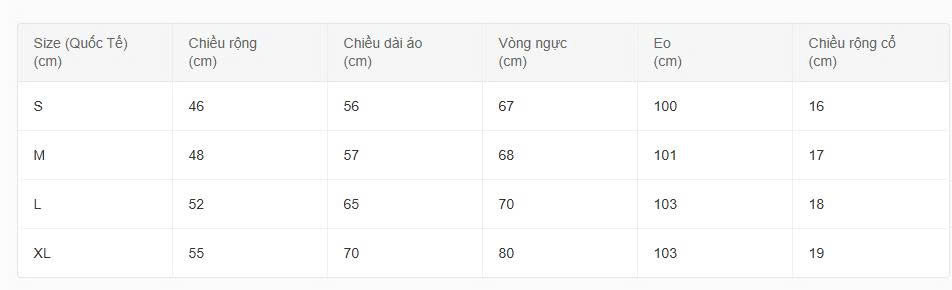 Bảng size áo mưa coleman