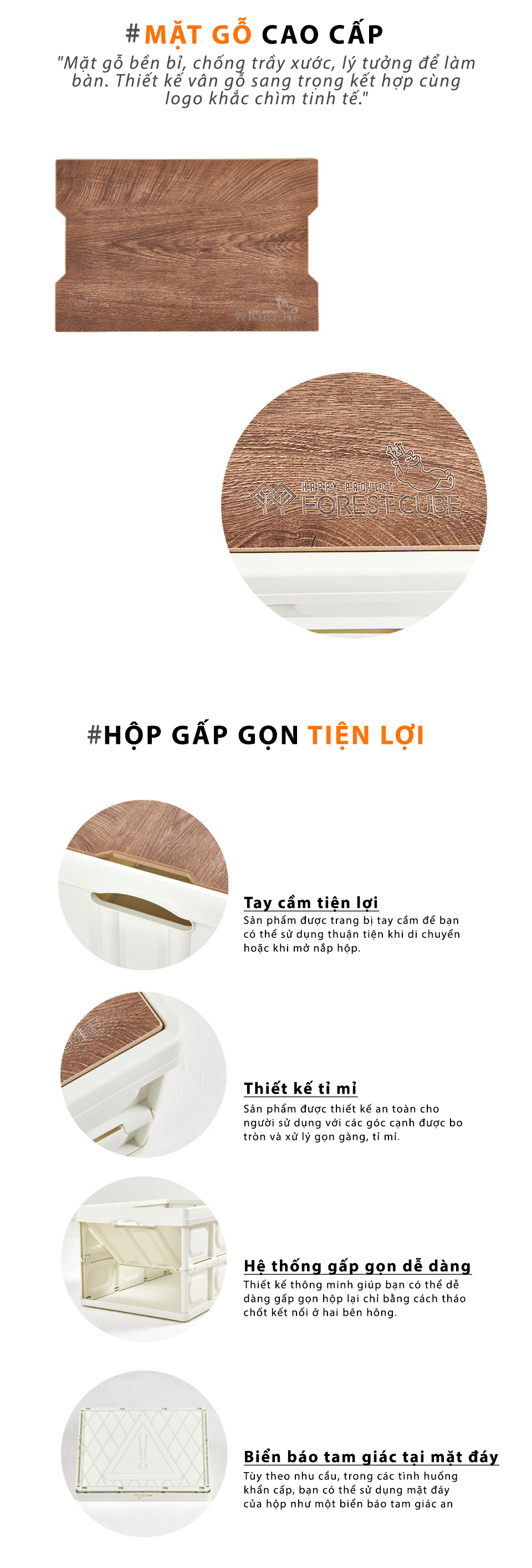 Thùng đựng đồ cắm trại gấp gọn nắp gỗ Forest Cube Folding Box 56L