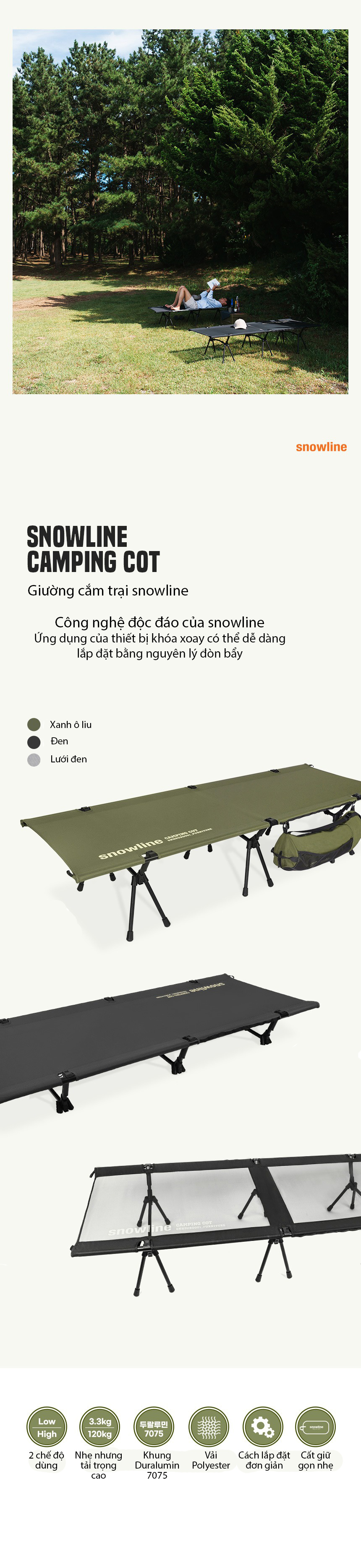 Giường cắm trại Snowline Camping Cot 2Way SNH5UBD001