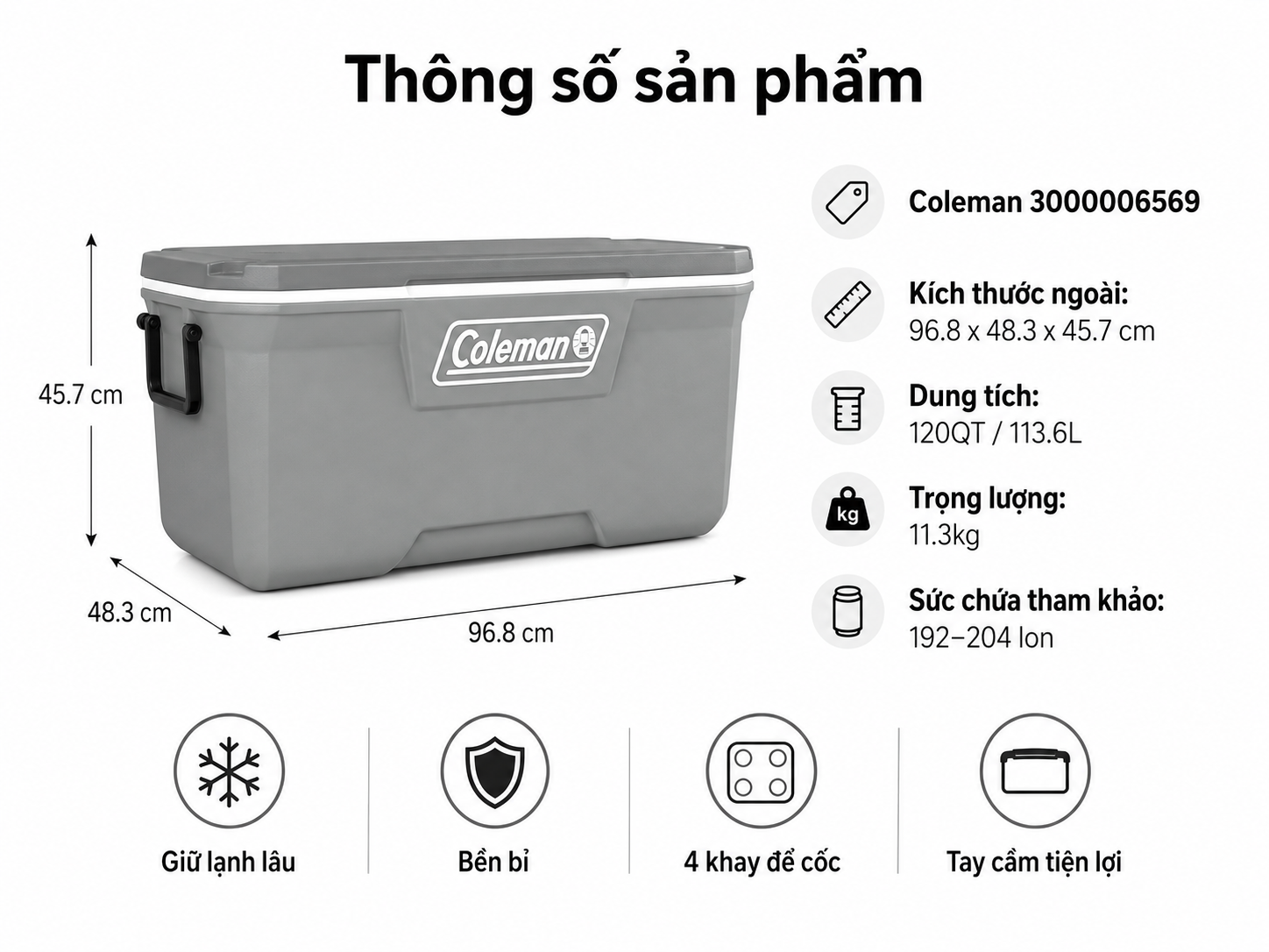 Thùng giữ lạnh Coleman 3000006569 113L