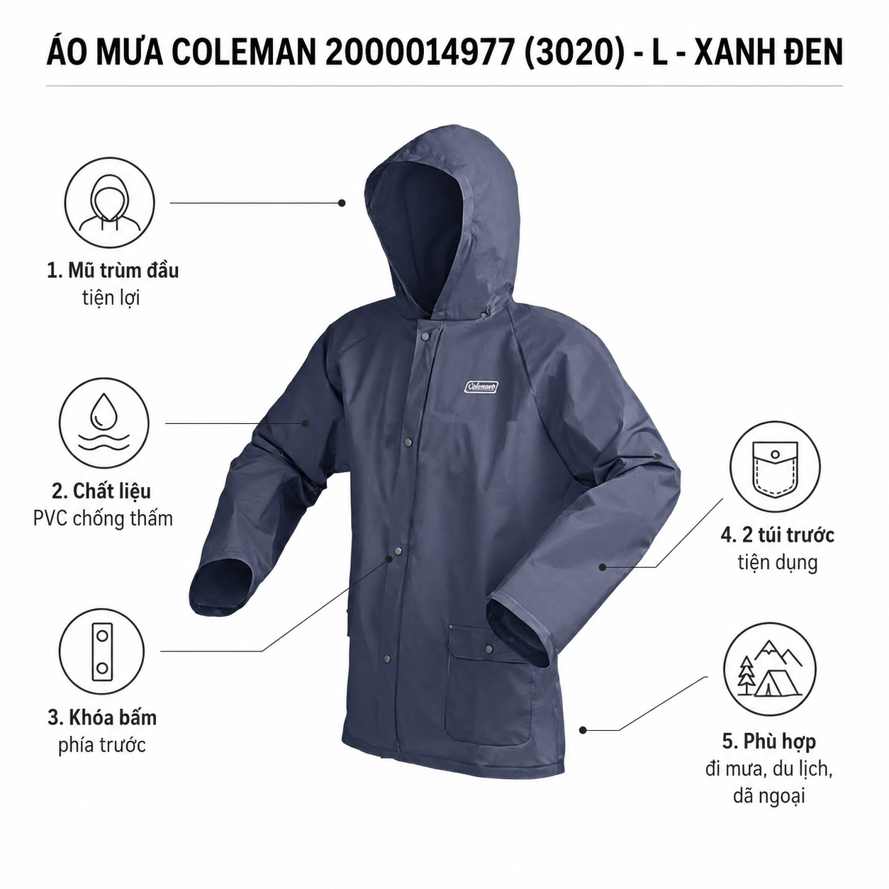 Áo mưa Coleman 2000014977 - L - Xanh đen