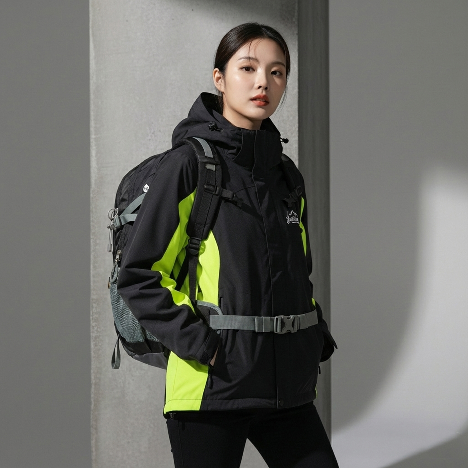 Áo khoác gió dã ngoại Gothiar Windshell Jacket 2 Lớp Đen Khói - Xanh neon