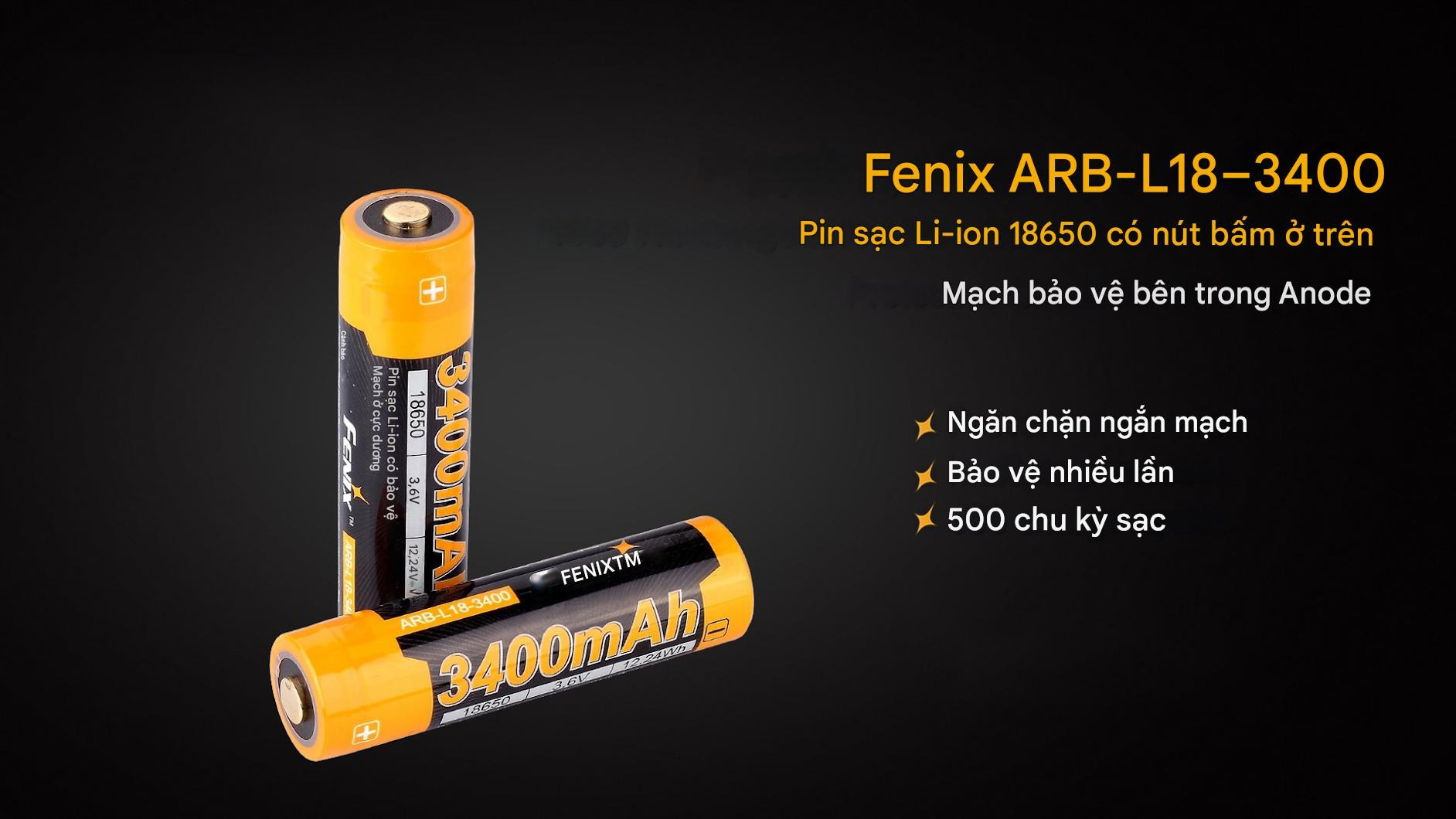 Pin sạc FENIX 18650 dung lượng 3400 mAh
