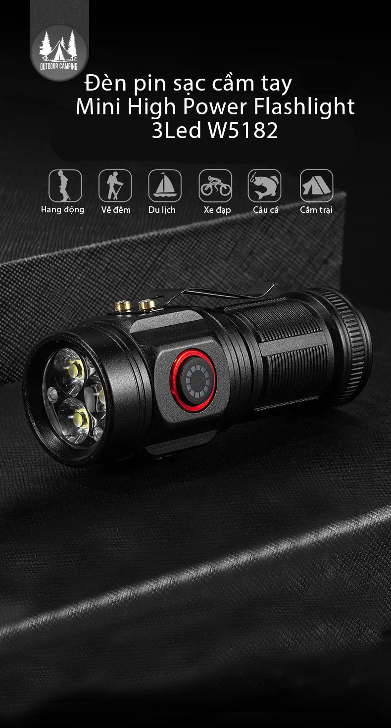 Đèn pin sạc cầm tay Mini High Power Flashlight 3 Led W5182