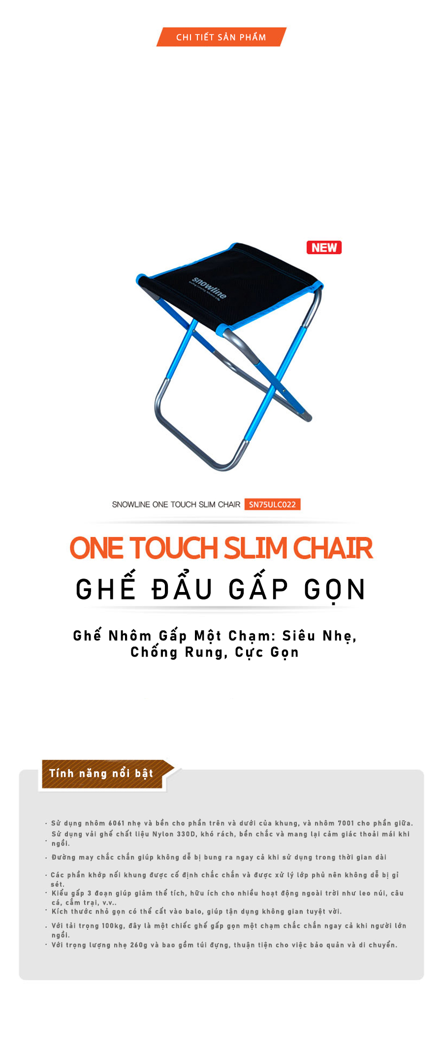 Ghế đẩu gấp gọn Snowline Onetouch Slim Chair SND5UMC004