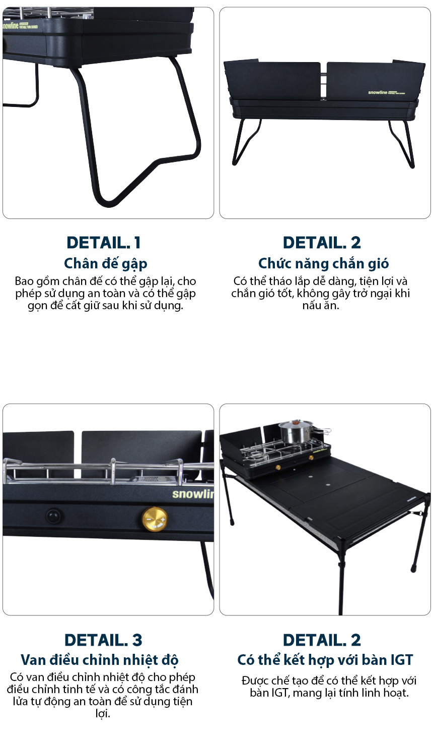 Bếp gas đôi cắm trại Snowline Portable Twin Burner Black SN75UGG009