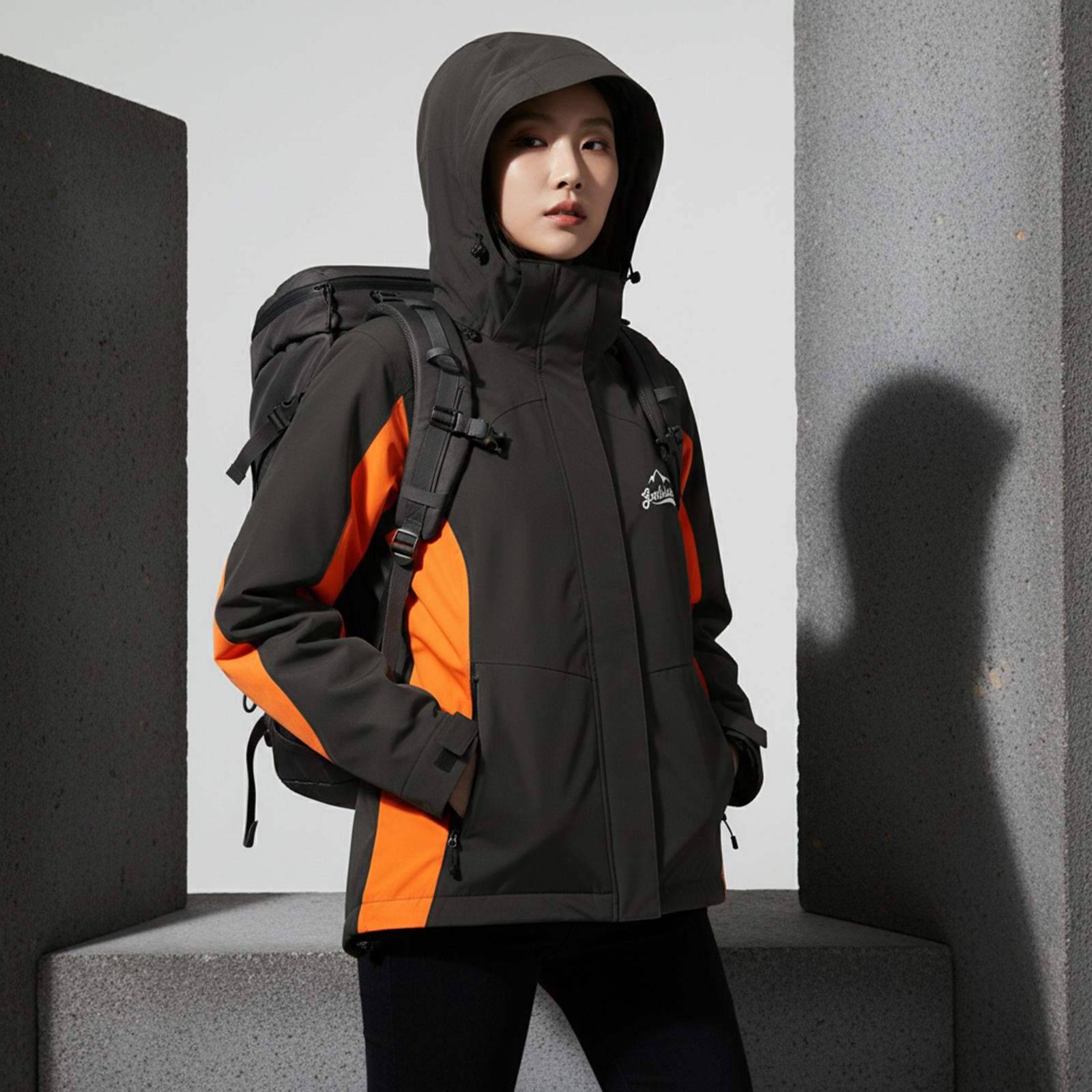 Áo khoác gió dã ngoại Gothiar Windshell Jacket 2 Lớp Đen Khói - Cam