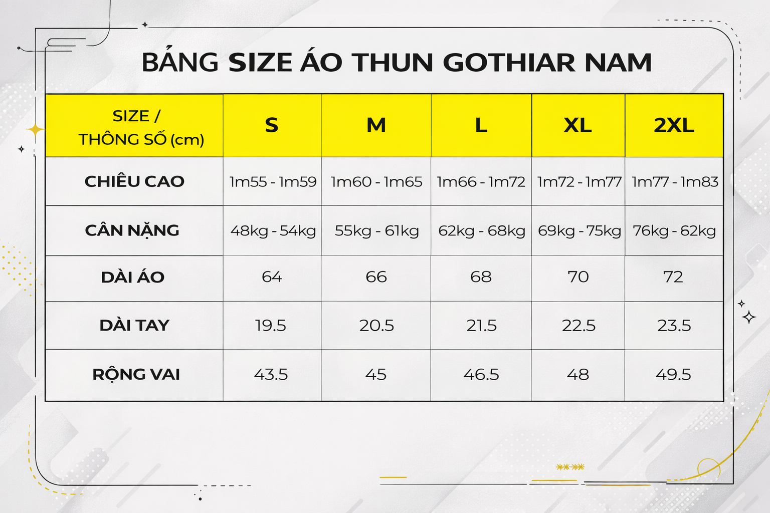 Size áo thun nam