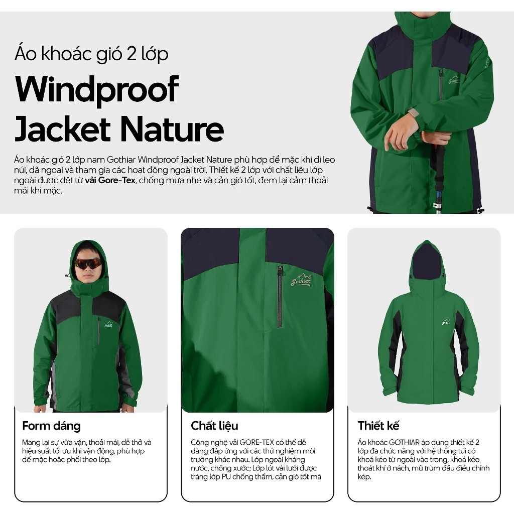 Áo khoác gió 2 lớp nam Gothiar Windproof Jacket Nature