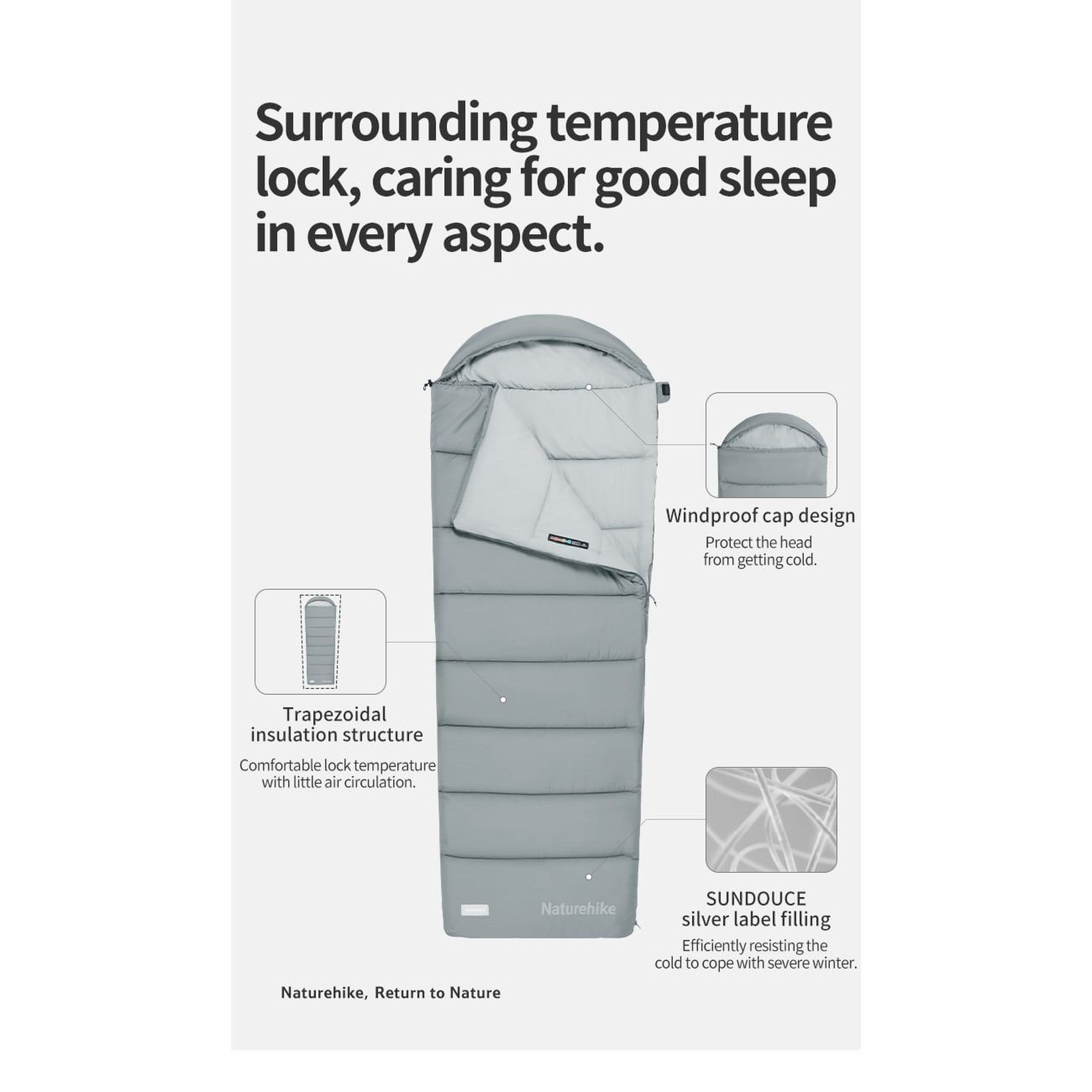 Túi ngủ cao cấp có mũ trùm đầu Naturehike Cotton Sleeping Bag CNK2350WS023