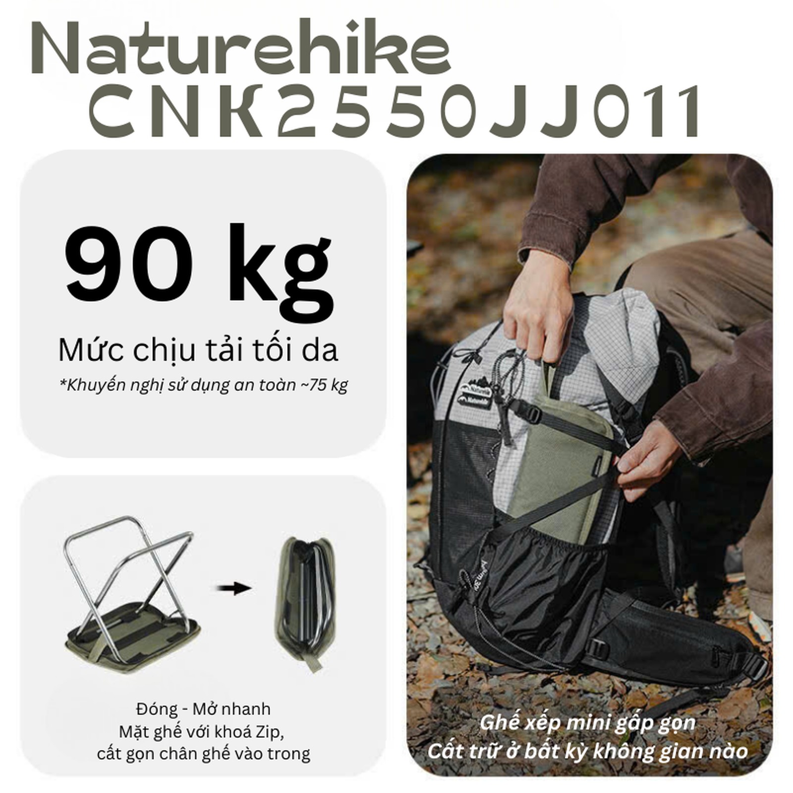 Ghế xếp mini khung nhôm Naturehike Mini Aluminum Folding Chair CNK2550JJ011