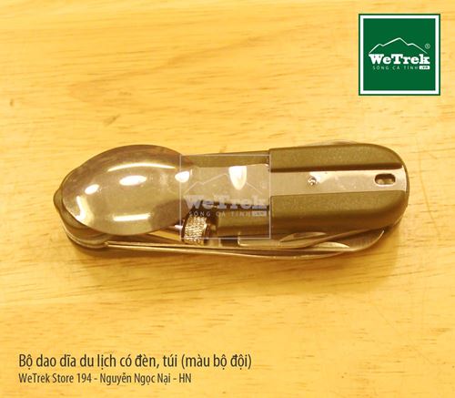 Bộ dao dĩa du lịch có đèn, túi (màu bộ đội)