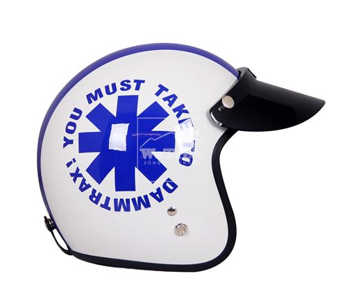 Mũ bảo hiểm xe máy 3/4 Dammtrax D32 - Trắng bóng hoa văn Xanh lam
