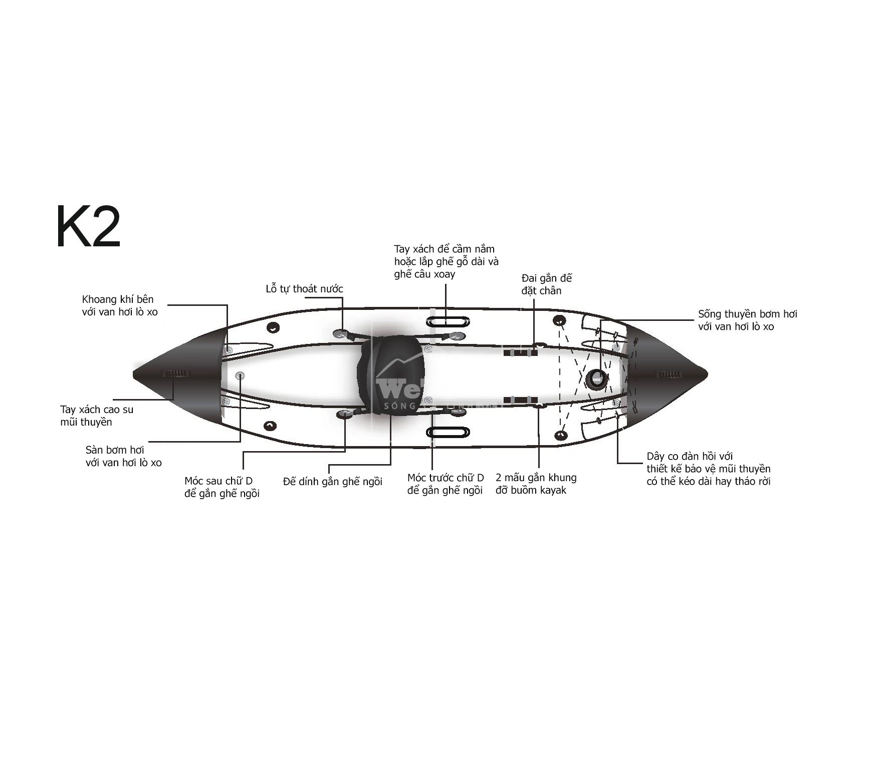 Thuyền kayak bơm hơi 1 người Aqua Marina K2 BT-88868 - 4072