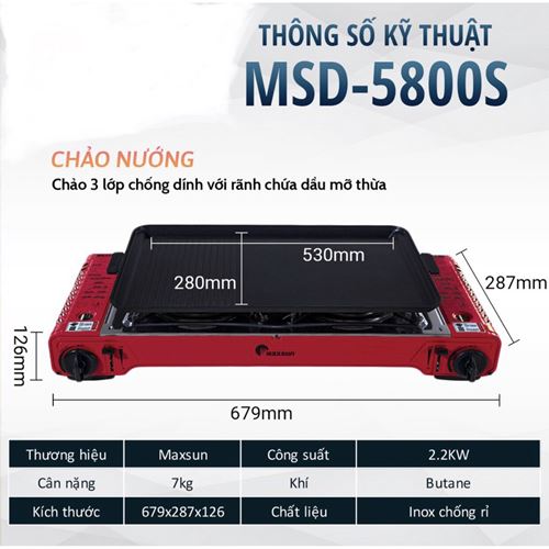 Bếp gas đôi kèm chảo Maxsun MSD-5800S