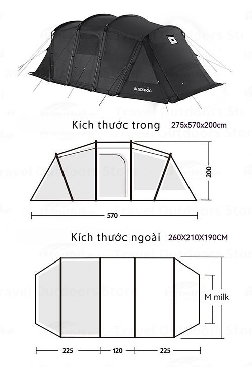 Lều 2 phòng 4 người Blackdog Big Tunnel Tent BD-ZP006