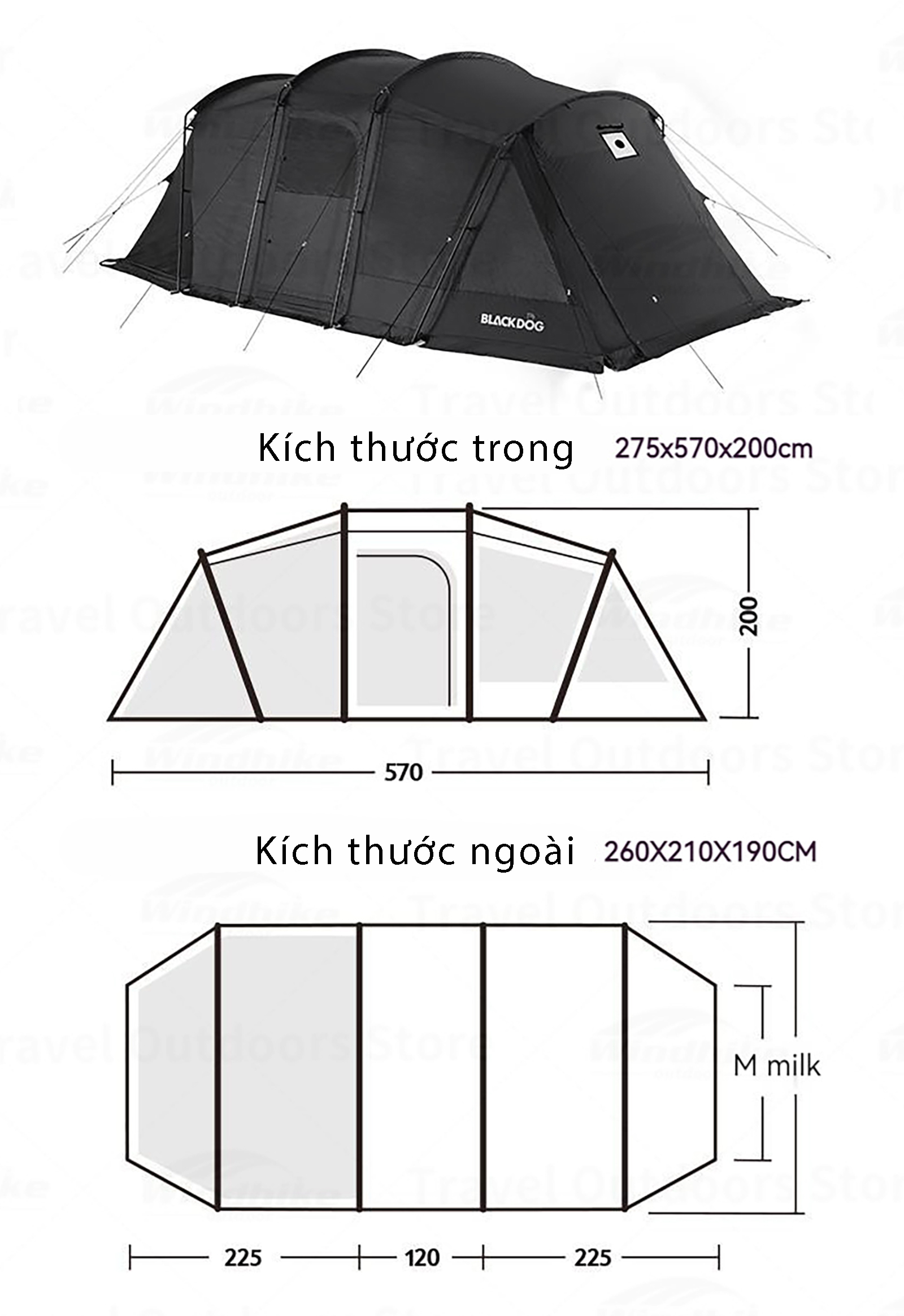Lều 2 phòng 4 người Blackdog Big Tunnel Tent BD-ZP006