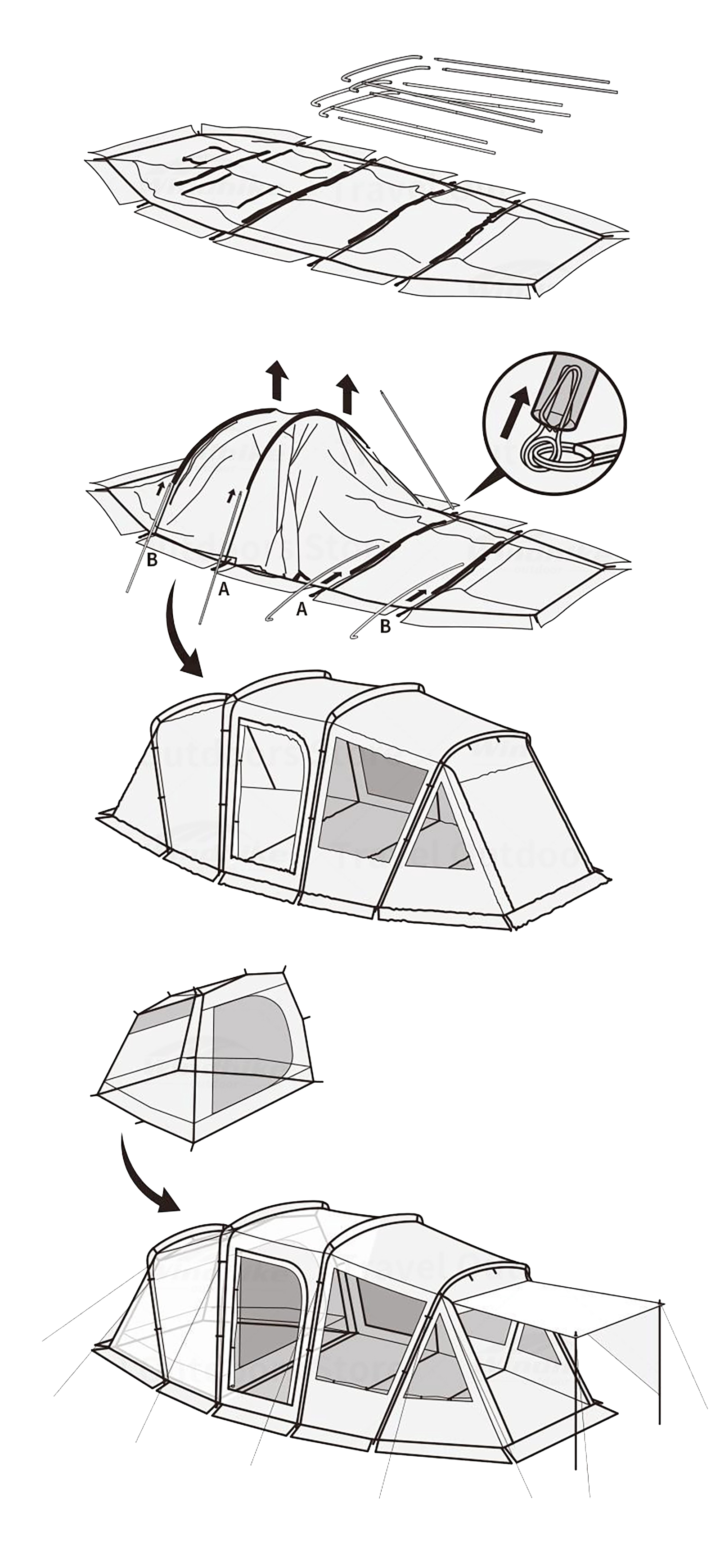 Lều 2 phòng 4 người Blackdog Big Tunnel Tent BD-ZP006