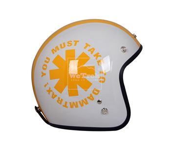Mũ bảo hiểm xe máy 3/4 Dammtrax D31 - Trắng bóng hoa văn Vàng