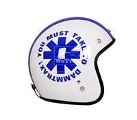 Mũ bảo hiểm xe máy 3/4 Dammtrax D32 - Trắng bóng hoa văn Xanh lam