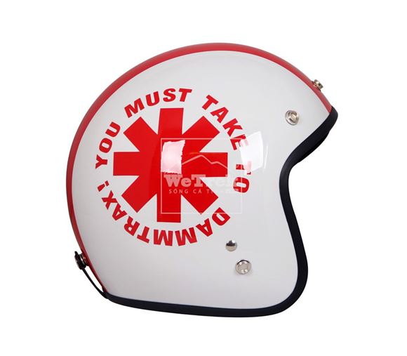Mũ bảo hiểm xe máy 3/4 Dammtrax D34 - Trắng bóng hoa văn Đỏ