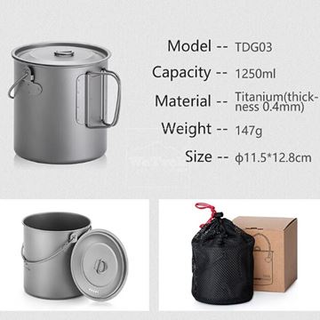 Nồi dã ngoại titanium 1250ml Naturehike Camping Pot NH18T303-C - 9663