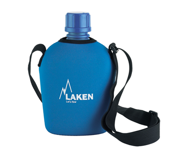 Bi đông nước Laken Canteens - Pluma 1 L. with blue  neoprene cover and shoulder strap