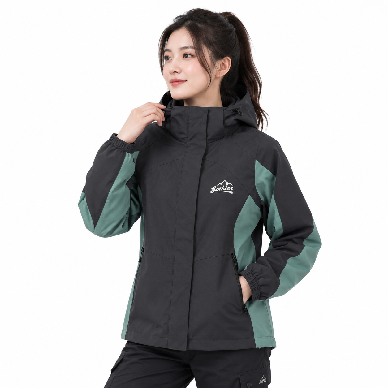 Áo khoác gió dã ngoại Gothiar Windshell Jacket 2 Lớp Đen Khói - Xanh mint