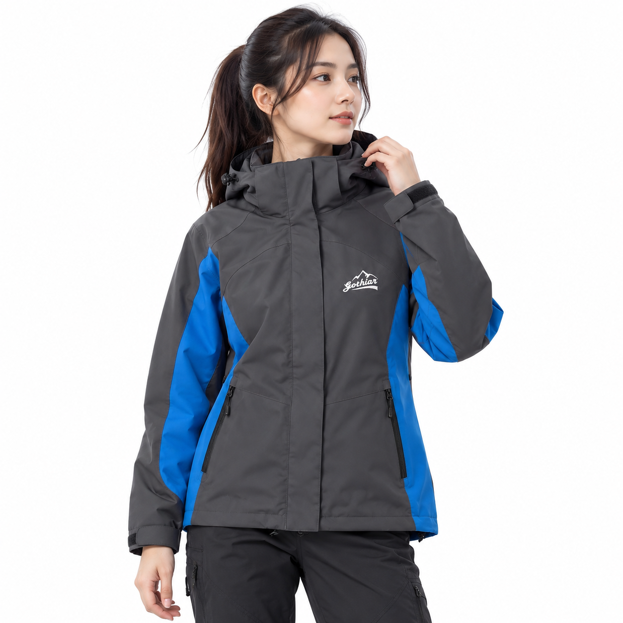Áo khoác gió dã ngoại Gothiar Windshell Jacket 2 Lớp Đen Khói - Xanh dương