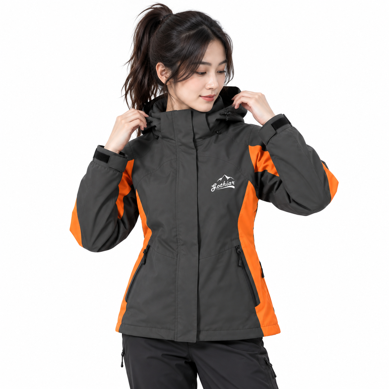 Áo khoác gió dã ngoại Gothiar Windshell Jacket 2 Lớp Đen Khói - Cam