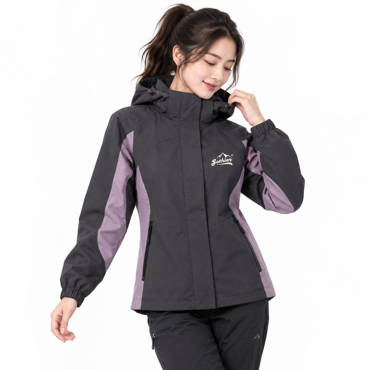 Áo khoác gió dã ngoại Gothiar Windshell Jacket 2 Lớp Đen Khói - Tím nhạt