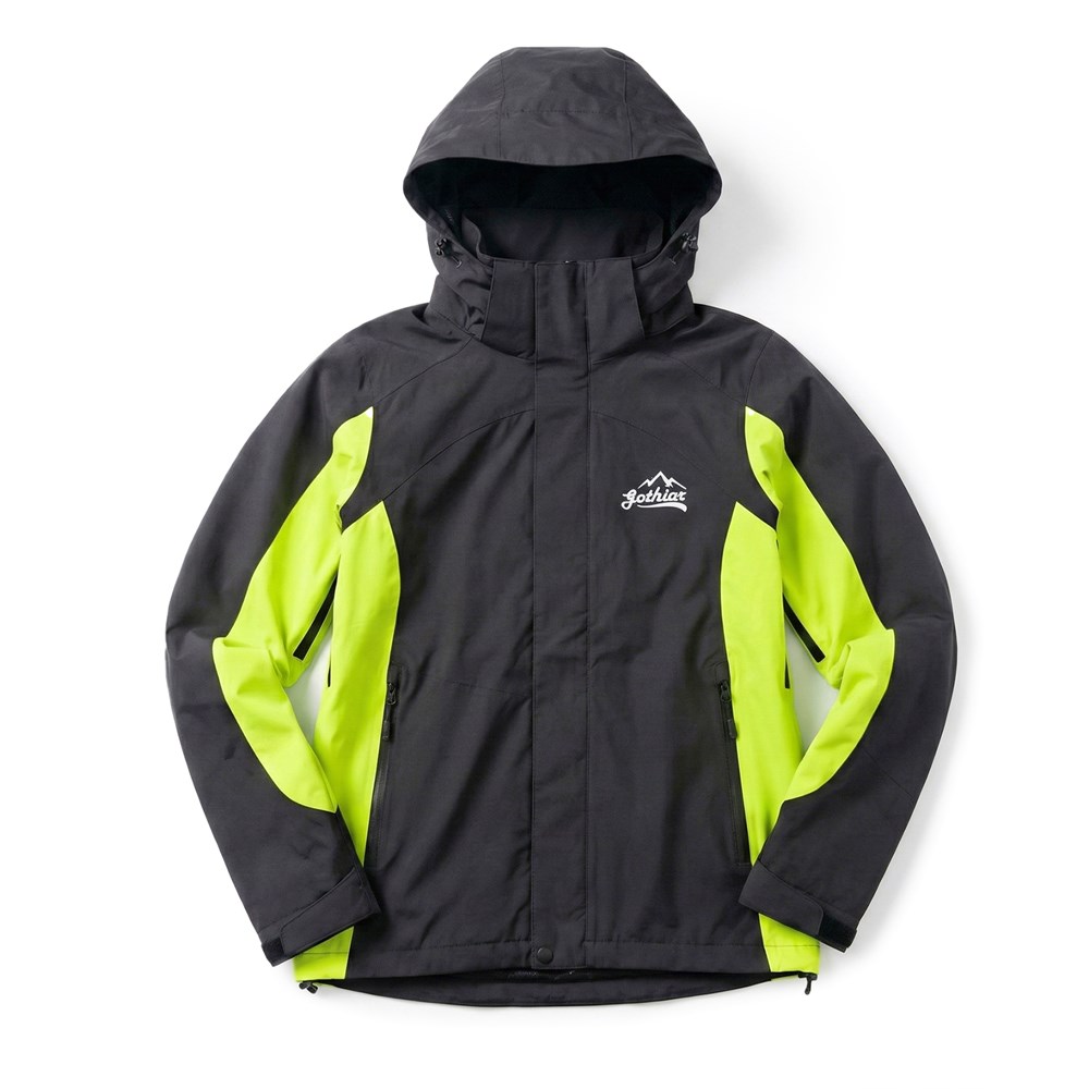 Áo khoác gió dã ngoại Gothiar Windshell Jacket 2 Lớp Đen Khói - Xanh neon