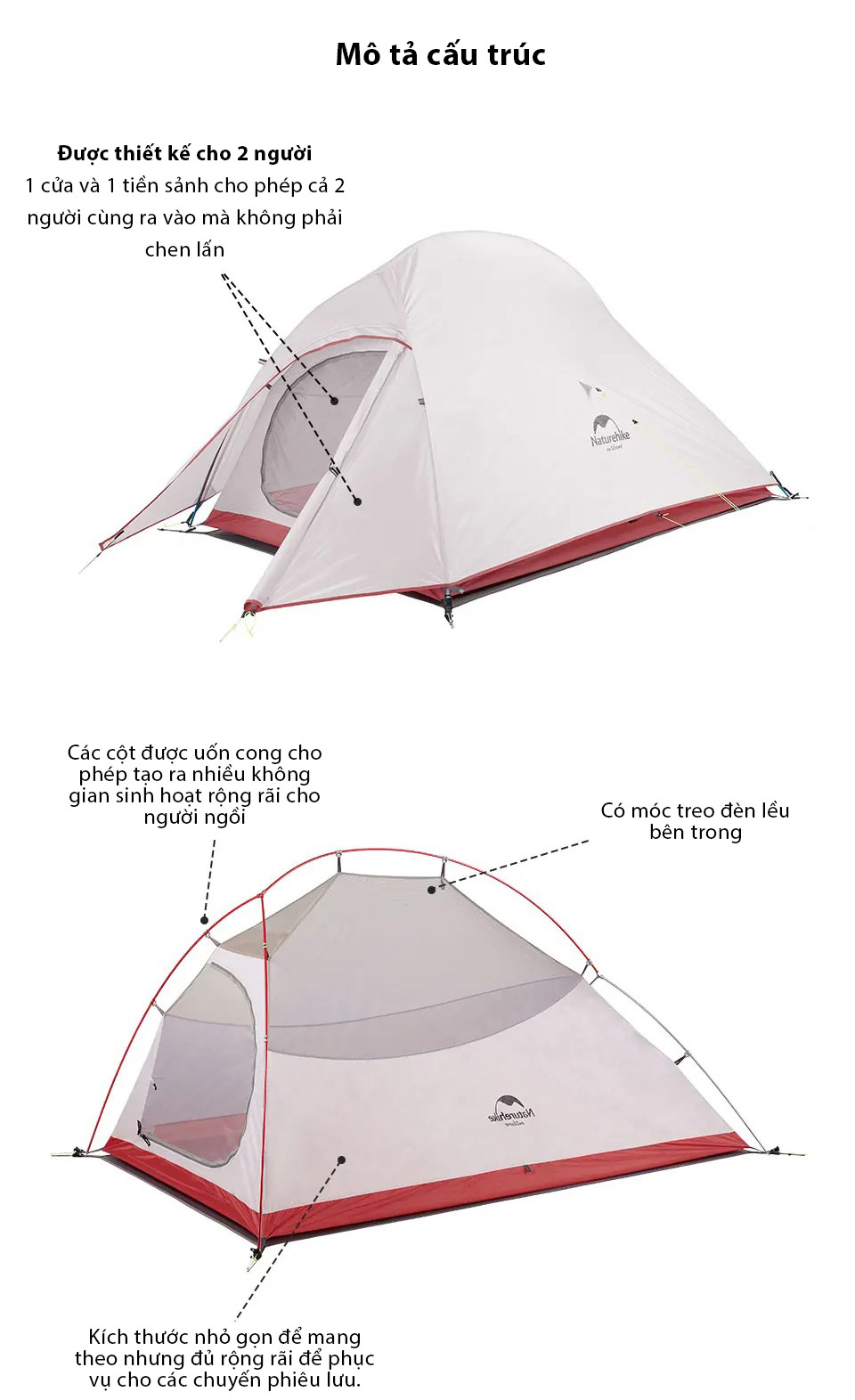 Lều cắm trại 2 người Naturehike Ultralight Cloud Up Series NH17T001-T