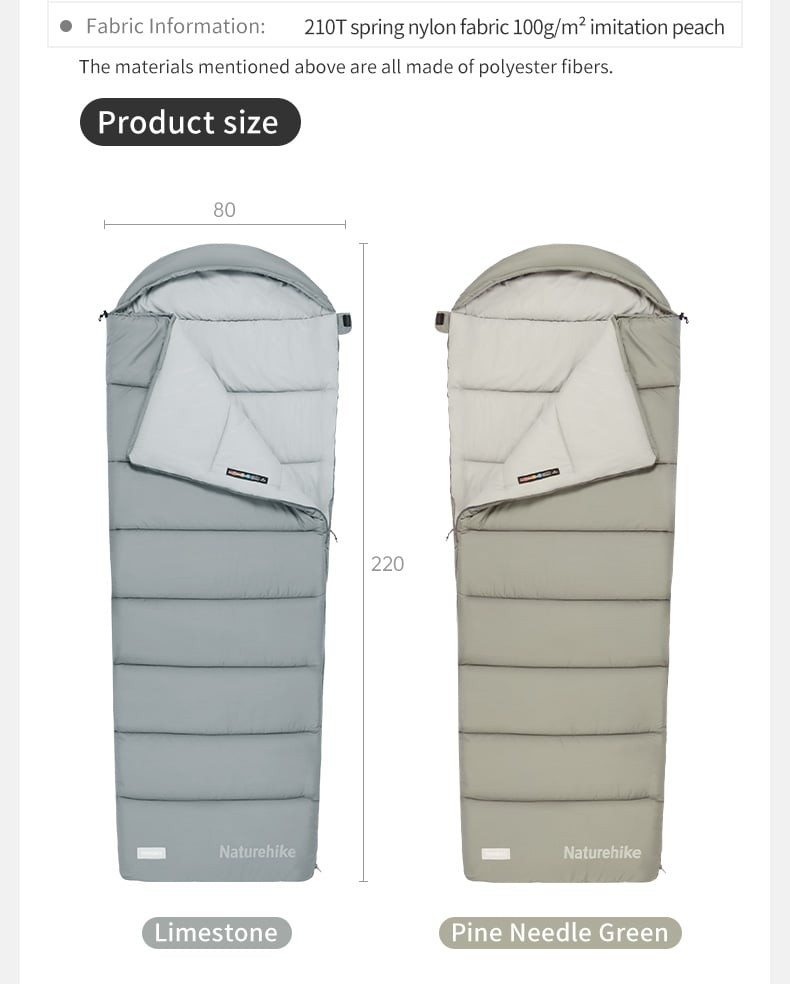 Túi ngủ Naturehike CNK2350WS023 với khóa zip 2 chiều và lớp bảo vệ chống kẹt
