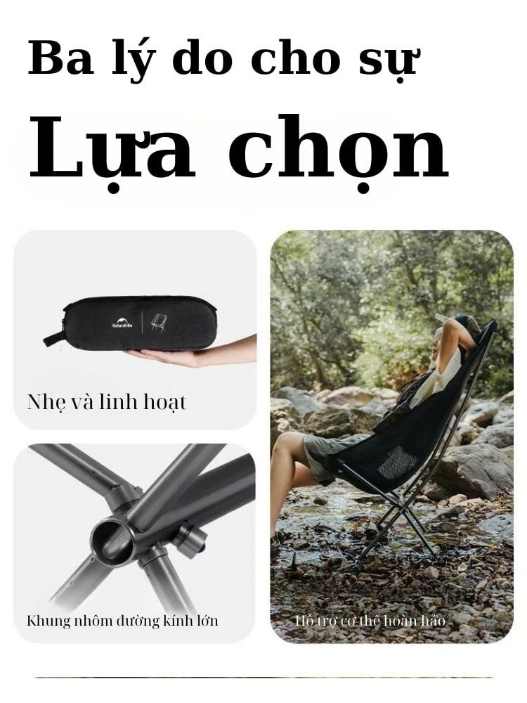 Cấu trúc Moon Chair ôm cơ thể của ghế Naturehike CNK2450JJ015