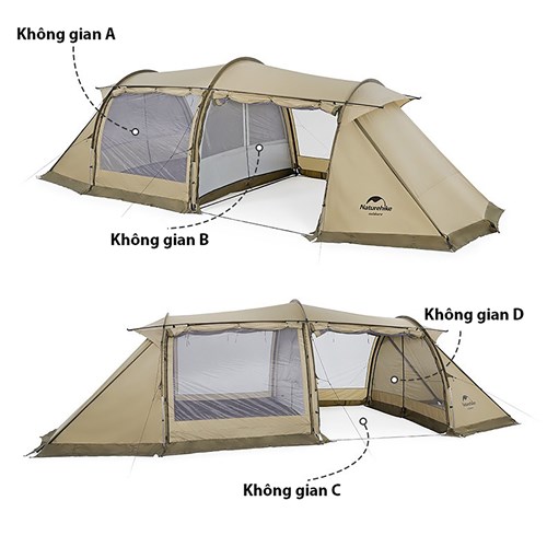 Lều hình ống 2 phòng Naturehike 2-Room Tunnel Tent NH22YW004
