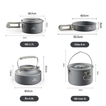 Bộ nồi dã ngoại Naturehike Aluminum Camping Pot CNK2450CF010