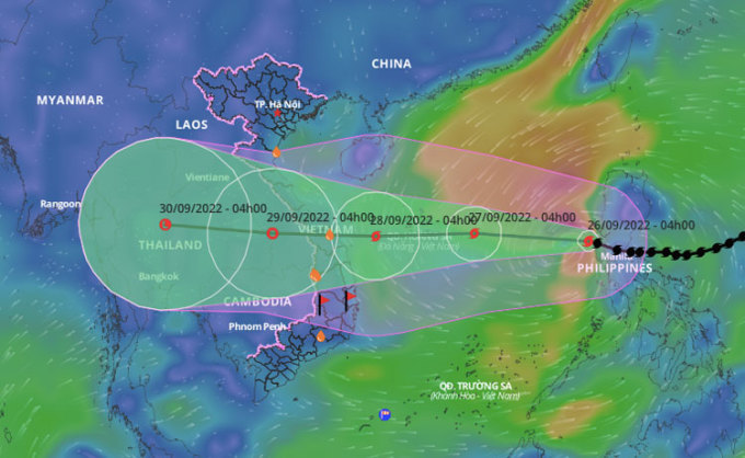 Dự báo hướng đi của bão Noru, lúc 4h ngày 26/8. Ảnh: Tổng cục Phòng chống thiên tai