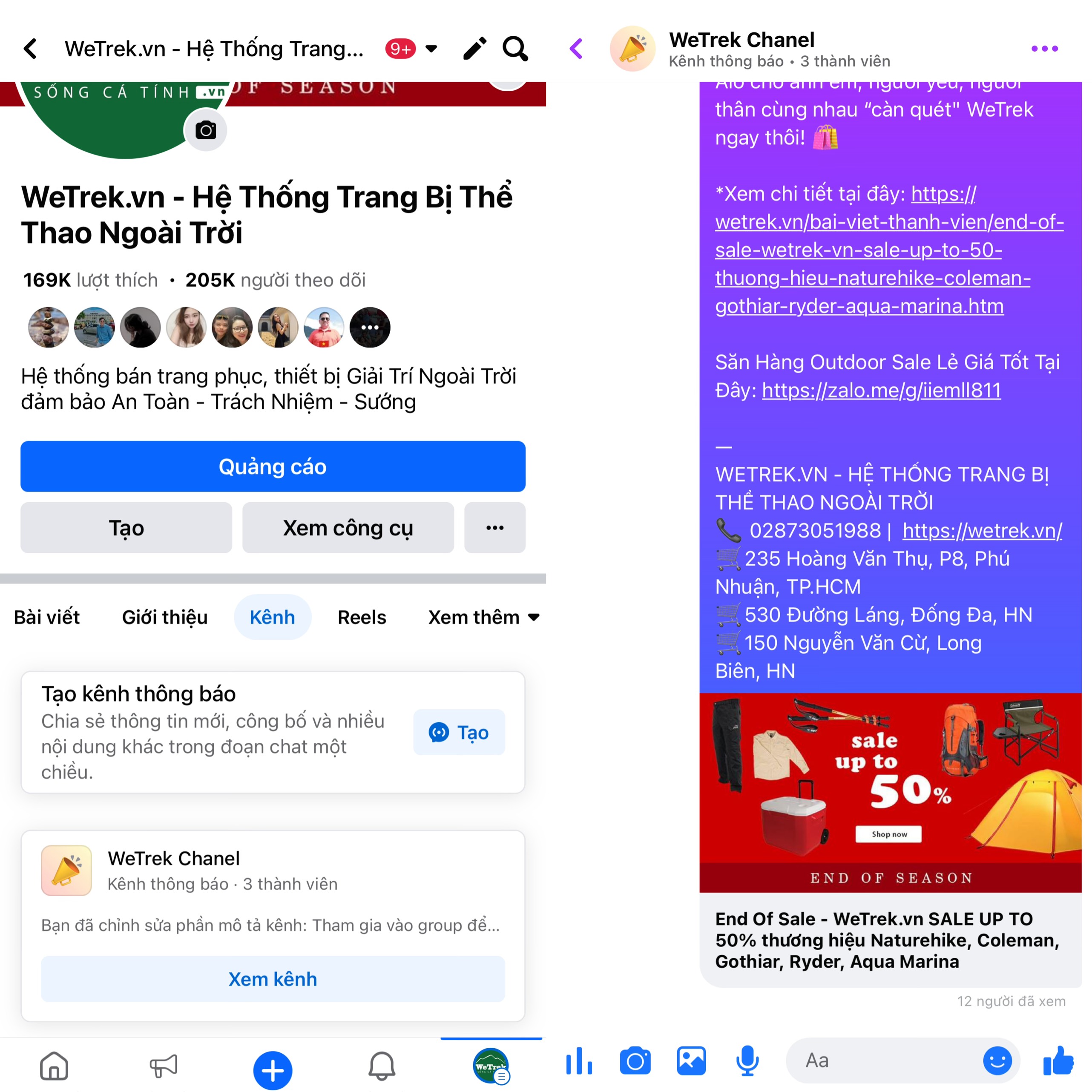 WeTrek ứng dụng Kênh Thông Báo Mới của Facebook